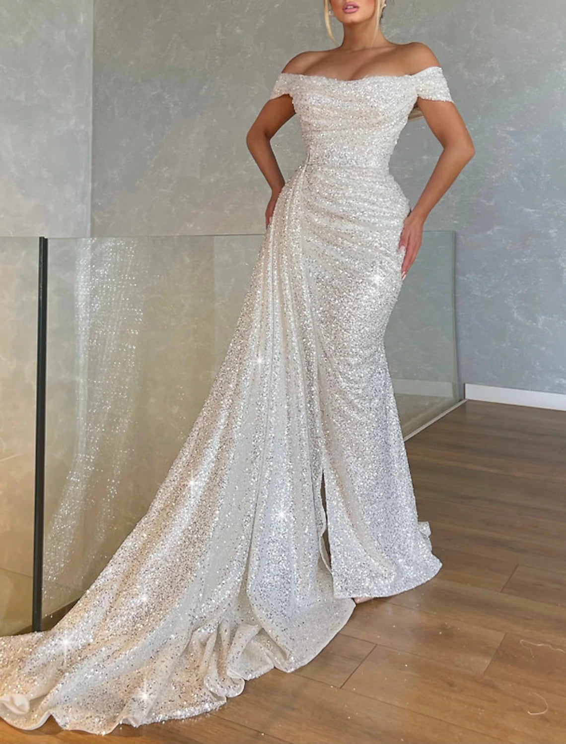 A-Line Prom Dresses Glittering Dress Formal Black Tie Floor Length Long Sleeve V Neck Fall Wedding Guest Tulle with Ruched 2025